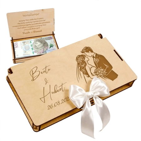 Drewniane pudełko na pieniądze na ślub prezent pamiątka wesele personalizowany grawer